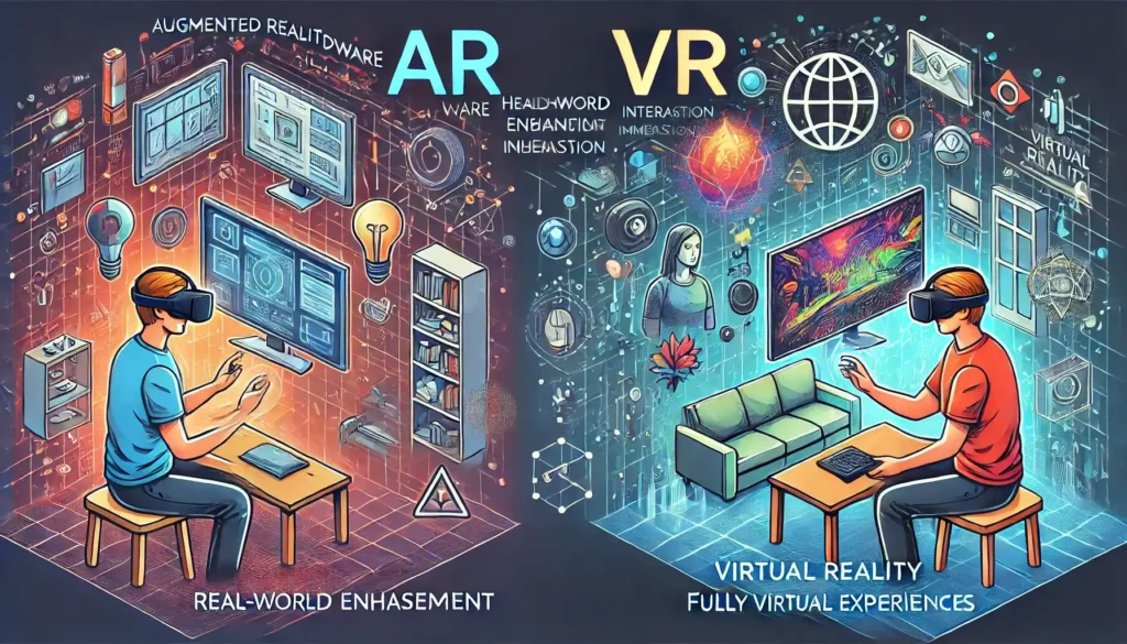 Comparison chart highlighting the differences between augmented reality and virtual reality.