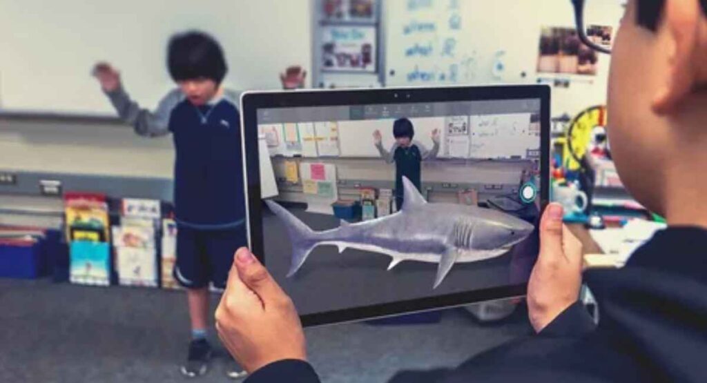 "Illustration showcasing how augmented reality technology integrates digital overlays with the real world using AR devices