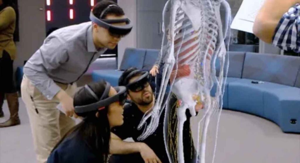 In this image Medical schools use AR tools like HoloAnatomy to provide in-depth anatomy lessons